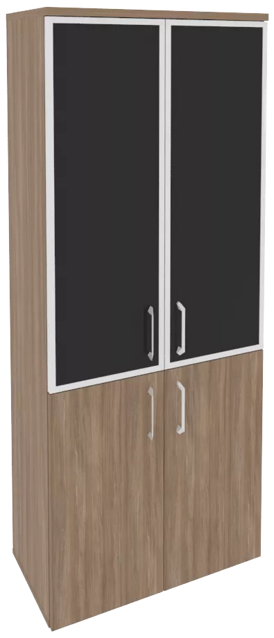 Офисный шкаф высокий широкий с чёрным стеклом в раме