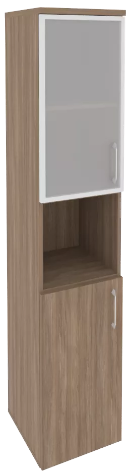 Офисный шкаф высокий узкий лев./прав. (1 низкий фасад ЛДСП + 1 низкий фасад стекло)