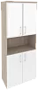 Офисный шкаф высокий широкий (2 низких фасада ЛДСП + 2 низких фасада белое стекло в раме)