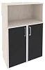 Офисный шкаф средний широкий (2 низких фасада чёрное стекло в раме)