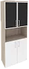 Офисный шкаф высокий широкий (2 низких фасада ЛДСП + 2 низких фасада чёрное стекло в раме)
